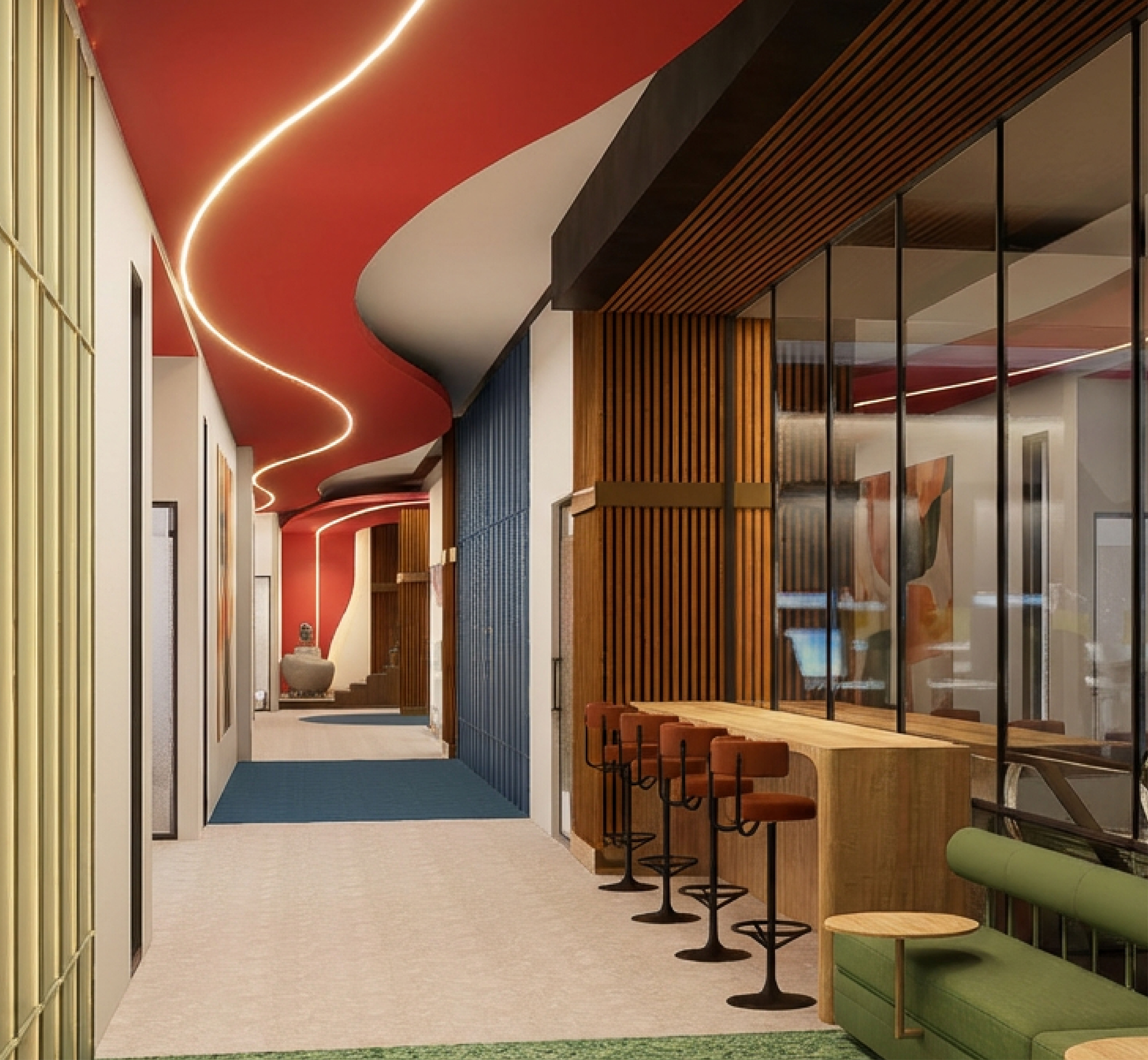 Flexi chair, cabins and corridor